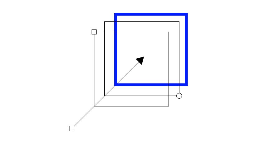 Illustration consisting of a black arrow pointing towards a series of square shapes