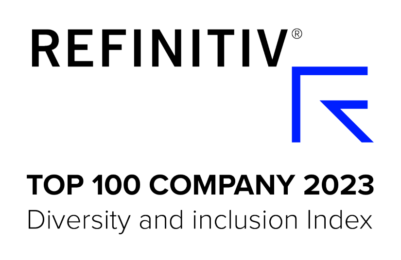 Refinitiv logo promoting top 100 companies for diversity and inclusion index