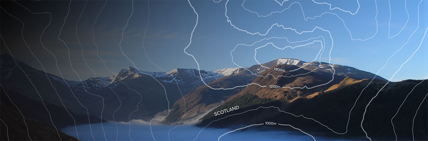 Snapshot of Mountains landscape with Scotland overlay map