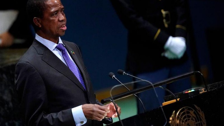 Zambia's President Edgar Chagwa Lungu addresses the 74th session of the United Nations General Assembly at U.N. headquarters in New York City, New York, U.S.
