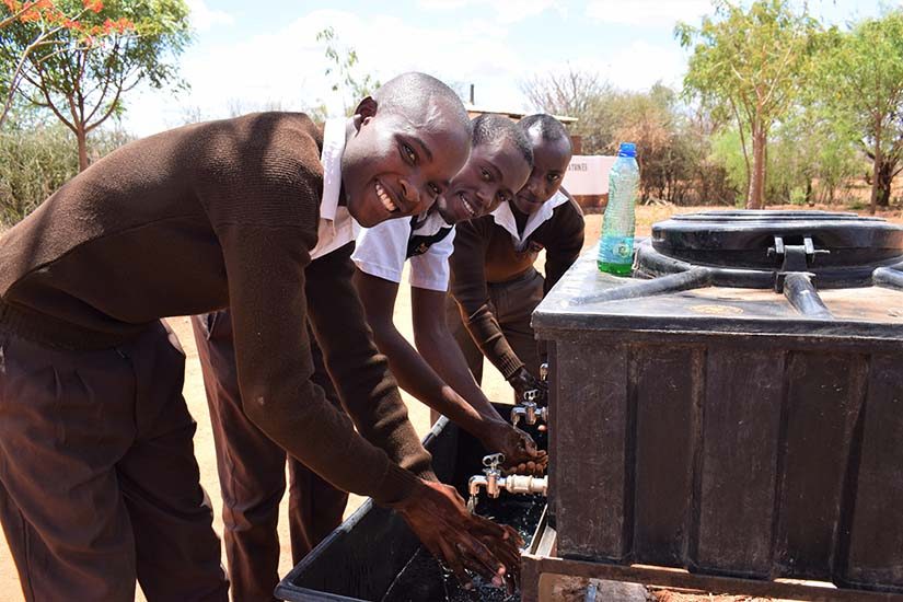 Photo: students at Kathyaka secondary school washing their hands