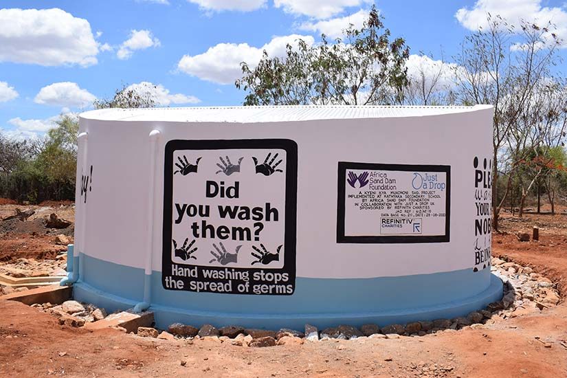 Photo: the completed rainwater harvesting tank at Kathyaka secondary school