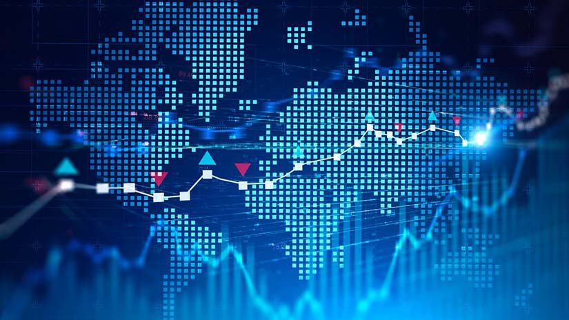 World map and global digital network for trading