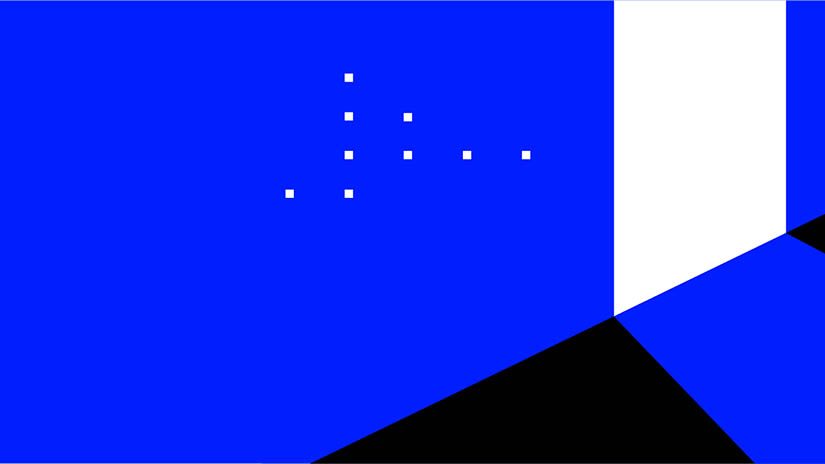 Black blue and white shapes dot the screen stemming from a single offset line