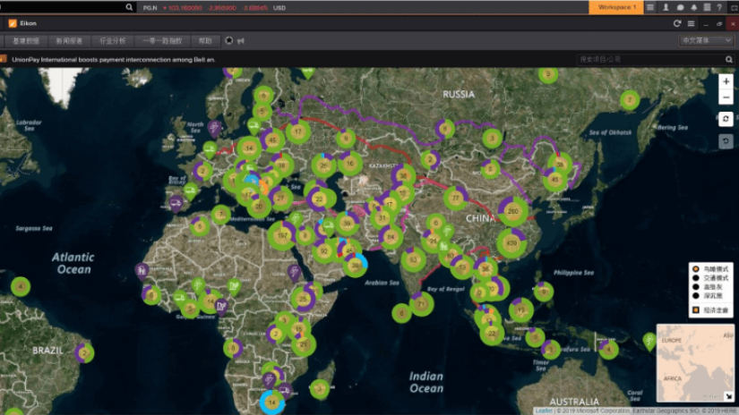 An Eikon screenshot showing data about global investment opportunities around China's BRI.