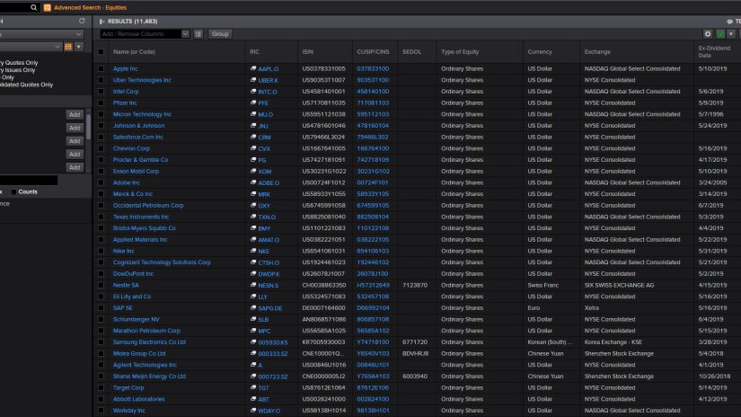 Screenshot of eikon showing broad collection of Islamic Equities