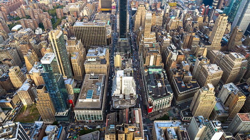 Aerial view of Manhattan skyscrapers, New York