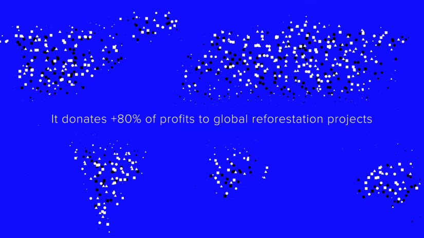 The world represented in Refinitiv blue showing where Ecosia is Planting trees around the world
