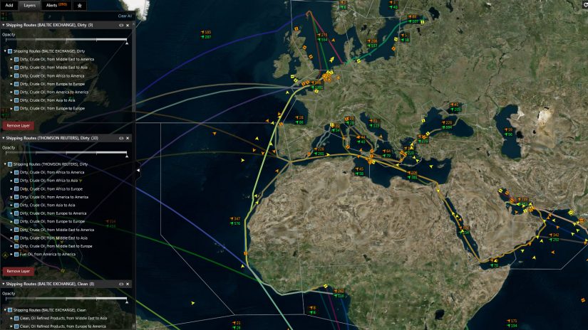 Screenshot showing the Baltic exchange shipping routes 
