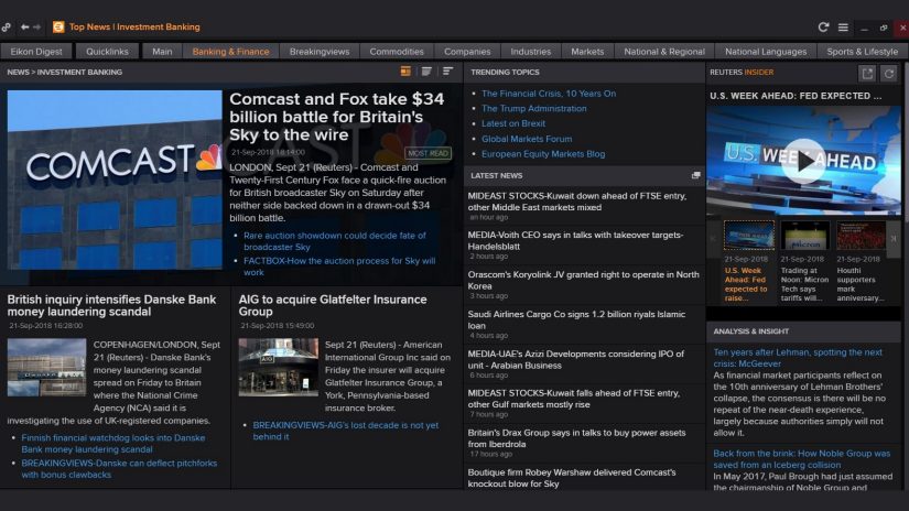screenshot of Eikon showing top investment banking news